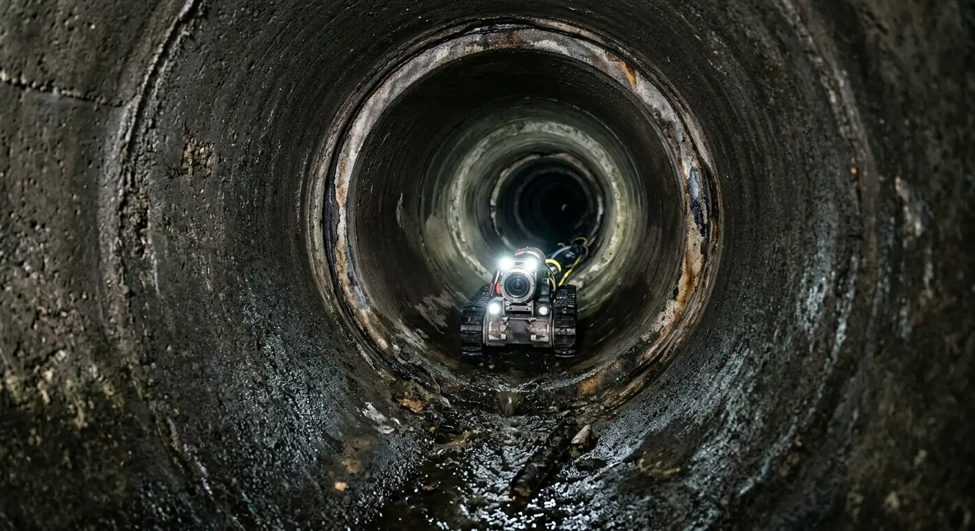 Robotic sewer camera inspecting pipe interior for Drain Snake Service in Mobile