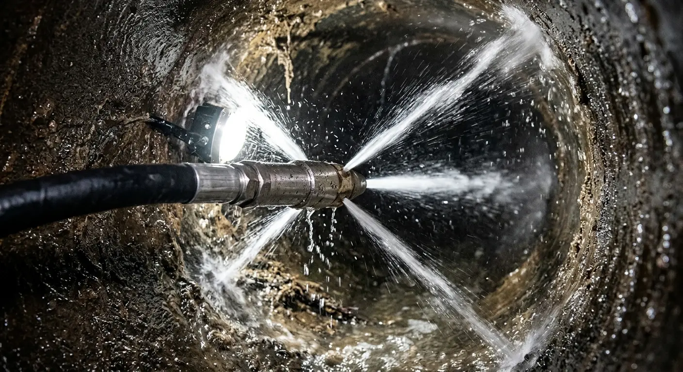 High-pressure hydro jetting nozzle cleaning sewer pipe for Storm Drain Cleaning in Mobile